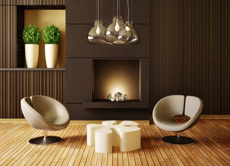 Interior design banner showcasing premium furniture upholstery services in Dubai and a selection of completed interior design projects.